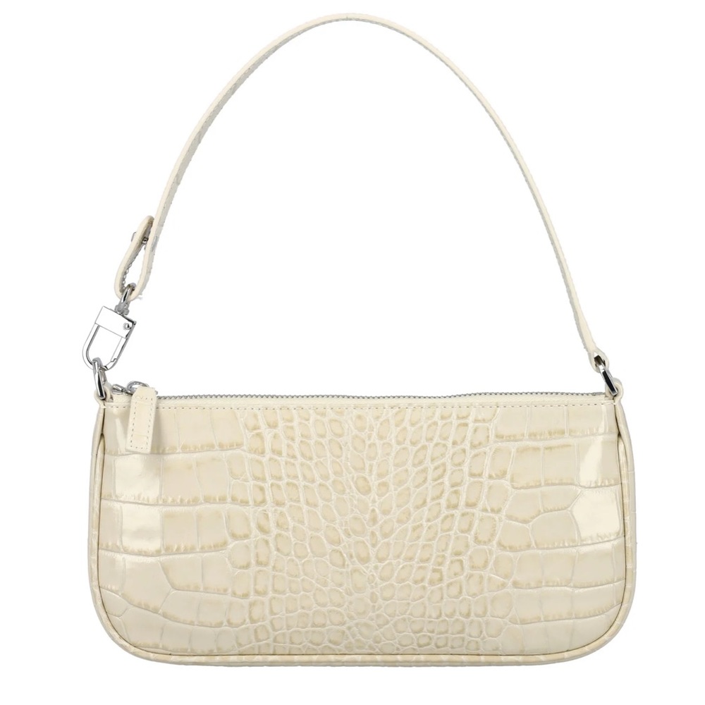 By Far Rachel Cream Croco Embossed Leather Bag